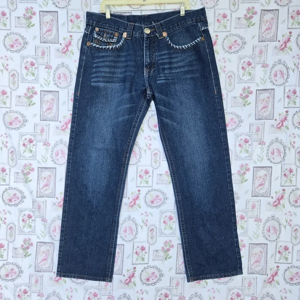 True Religion Joey Super T World Tour Jeans Men's 38x34 Denim Blue Straight‎ Leg